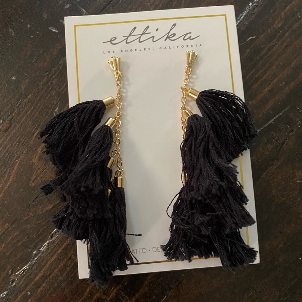 Ettika Black & Gold Tassel Earrings